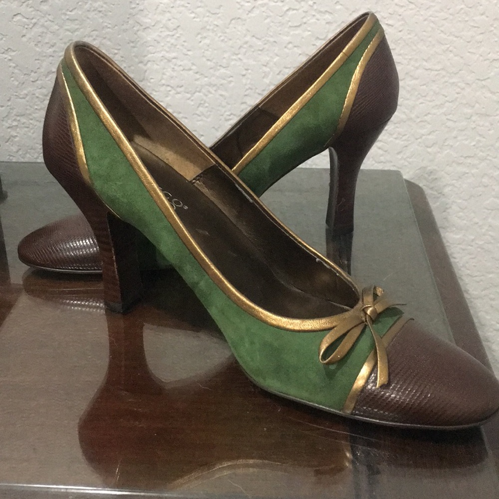 Franco Sarto Green Suede Heels
